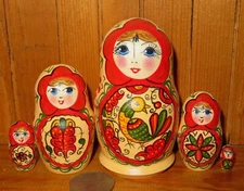 Orange North-Dvina style Russian nesting doll smalls MATT 5 Severodvinsk signed