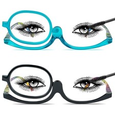 2 Pack Makeup Reading Glasses, Flip Down Magnifying Glasses for Eye Makeup  ...