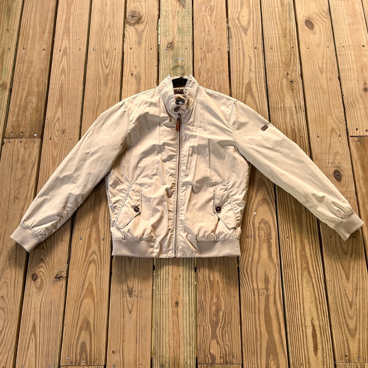 Pierre Cardin Vintage Jacket Beige Nylon Blend Leather Trim Zip