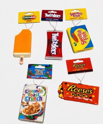 Reeses Pieces, Twizzlers, Swedish Fish Popsicle & Cereal 4'' Ornament Set
