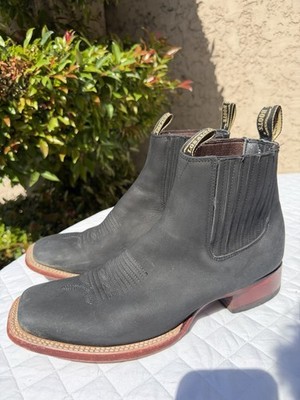 Los Altos Men's Nubuck Ankle Charro Boots Pull On Wide Square Toe Size 10.5 29.5