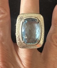 Fashion Women’s Brighton  Ring  Blue Center Stone  Silver Tone Setting Sz 6.5