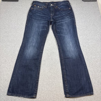 TRUE RELIGION Men's Sz 34 Bootcut Flap Pocket 100% Cotton Blue Jeans
