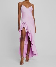 LoveShackFancy Women's Purple Ruffled Bow V-Neck Mallee Dress Size M