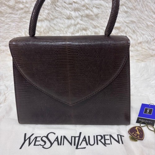 YVES SAINT LAURENT Handbag Lizard Leather Brown Vintage Authentic From Japan