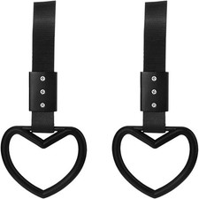 2PCS Heart-Shaped Car Handle Straps, Auto Handle Warning Pull Rin Color: Black