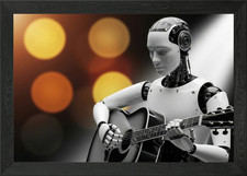 Humanoid robot playing acoustic gui Framed Wall Art Poster Canvas Print Picture