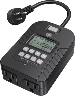 NEARPOW Outdoor Light Timer, Waterproof Digital Timer Outlet, Dusk to Dawn Count