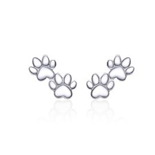 Lovely Puppy Paw Print Stud Earrings Sterling Silver for Women 5mm, white