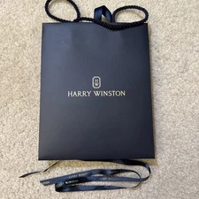 Harry Winston Paper Shopping Bag W/ Ribbon - dark blue (9.75" x 7.75" x 3.5")