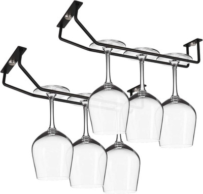 10.8 Inch Black Wine Glass Rack, under Cabinet Stemware Holder (2 Pack)