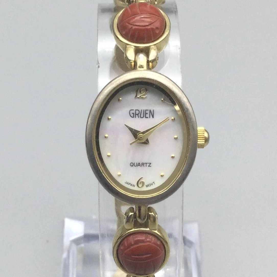 Gruen Scarab Gemstone Watch Womens 18mm Gold Tone Oval Dial  display picture 1