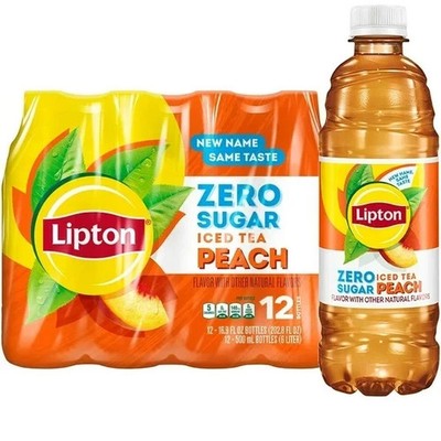 Lipton Zero Sugar Peach Iced Tea, 16.9 fl oz, 12 pack Bottles ..@