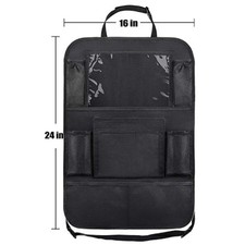 Black Car Back Seat Organizer w/ Tablet Holder, Pockets Drink Holders