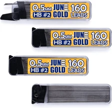 June Gold 640 Pieces, 0.5 Mm HB #2 Lead Refills, 160 Pieces per Dispenser, Fine