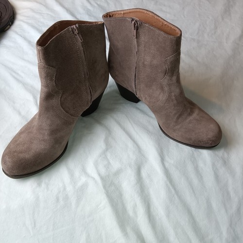 Lucky Brand Boots Womens Size 9M Taupe Suede Western Ankle Block Heel Zip Casual - Picture 2 of 22