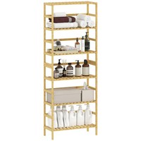 Badregal Standregal Bambus Mit 6 Verstellbaren Ablagen, FüR KüChe, Natur