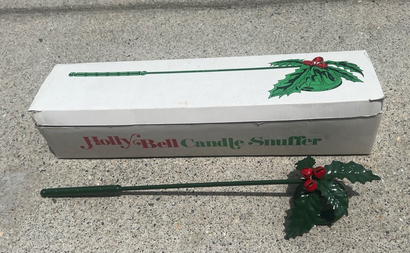 Dept 56 Vintage Holly Bell Candle Snuffer. Green With red Berries Painted Metal