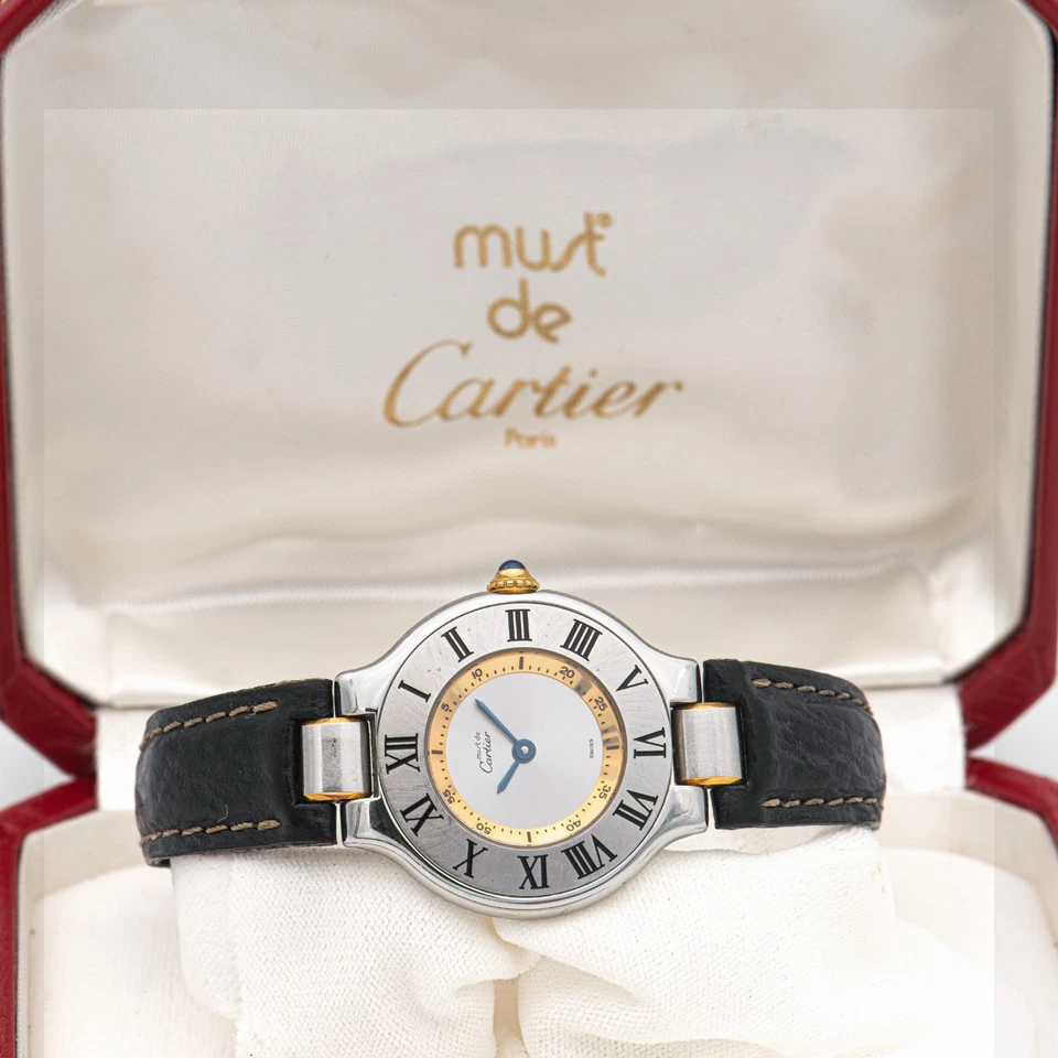 28 mm ø - must de Cartier 21 Ref. 1340 (m. Box) Quartz Damenuhr - Bild 1 von 4
