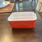 VTG Pyrex Glass Refrigerator Dish Casserole 0502 1 1/2 pt with Lid Primary Red