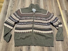 Tiara International Sweater Womens Large Green Blue Red White Full Zip Fair Isle