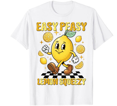 Easy Peasy Lemon Squeezy Cute Cartoon Lemon Graphic White T-Shirt Tee