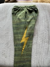 Aviator Nation Men s Green Camouflage Fleece Sweatpants Lightning Bolt Size M