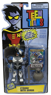 Teen Titans Cyborg w Armor 3.5'' Action Figure on Blue Card NEW Bandai 2005 READ
