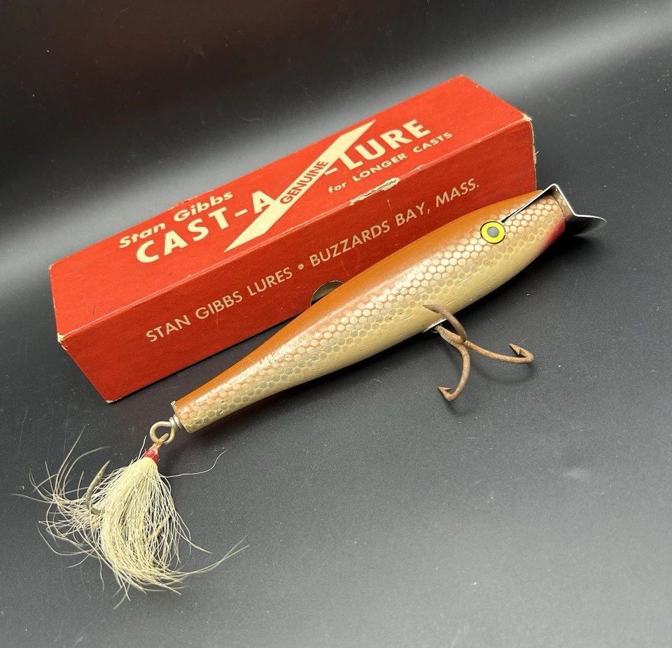 Vintage Stan Gibbs Wooden Fishing Lure Cast-A Genuine White GS 3 1950s U.S. - Image 2 of 4