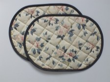 Pair of Quilted Oval Table mats, Laura Ashley floral pattern on cream background