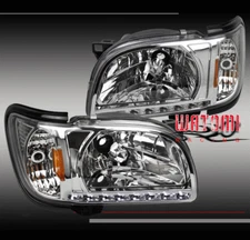 01-04 TOYOTA TACOMA DRL LED CRYSTAL HEAD LIGHT LAMP W/CORNER SIGNAL CHROME 02 03