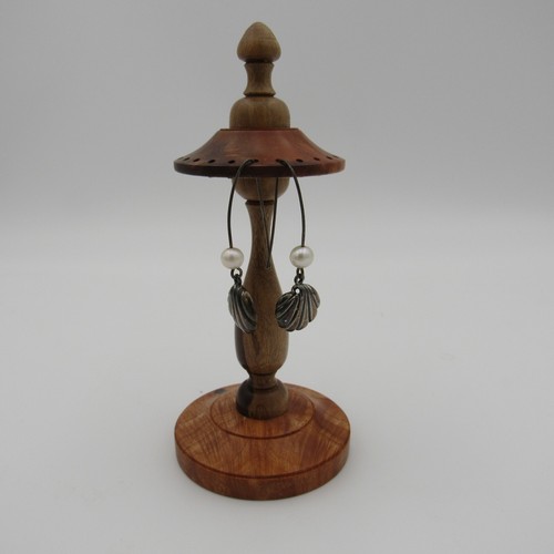 VTG Artist Hand Turned Wood Earring Stand Holder Jewelry Display Read - Picture 5 of 6