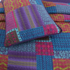 NEW COZY COLORFUL PURPLE BLUE TEAL PATCHWORK SOUTHWEST BOHO BOHEMIAN QUILT SET