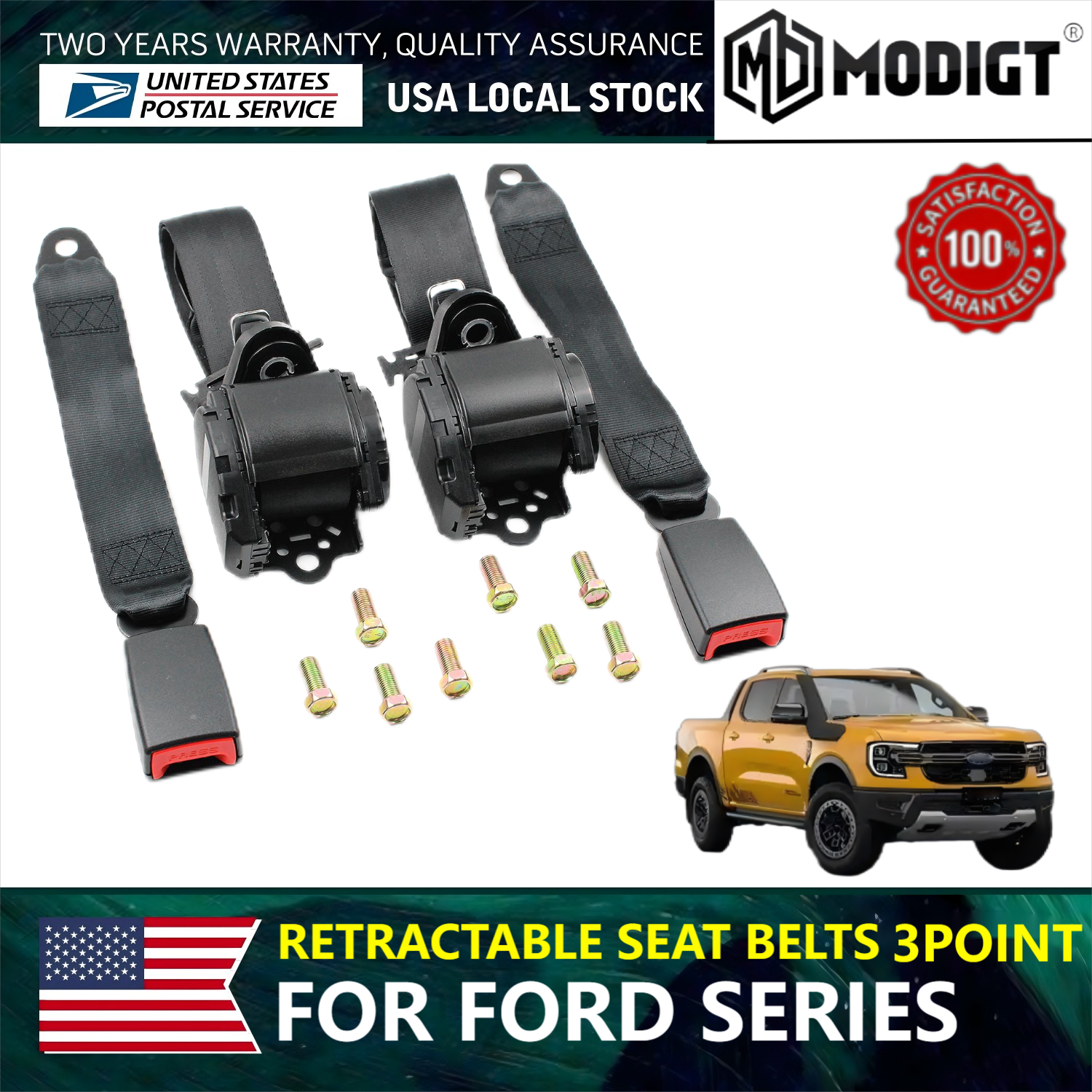 3 Point Adjustable Safety Seat Belt Strap Car Vehicle Belt for Ford Flex USA