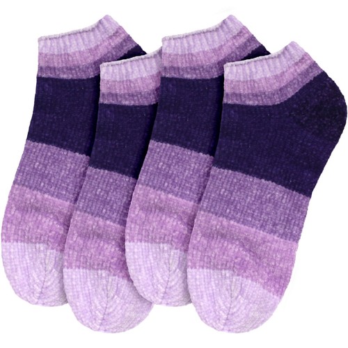 BambooMN Women's Chenille Fuzzy Cozy Fun Color Block Ankle Home Socks, 2 Sizes - Picture 11 of 25
