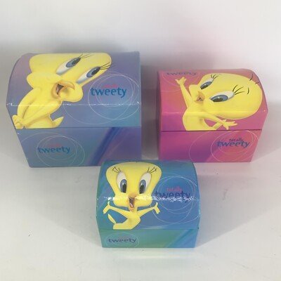 Tweety Bird Looney Tunes Nesting Box Set Warner Bros Domed Jewelry Trinket Set 3