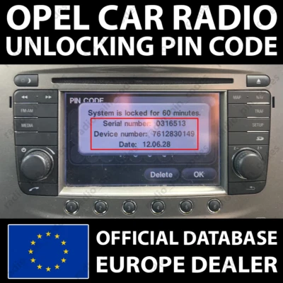 OPEL RADIO PIN CODE UNLOCK ANTARA CORSA INSIGNIA VIVARO ZAFIRA TOUCH & CONNECT - Bild 1 von 3