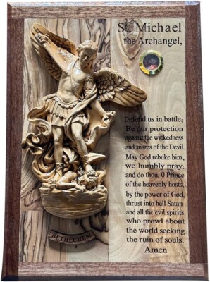 St. Michael The Archangel Prayer Plaque The Original Olive Wood from Jerusalem