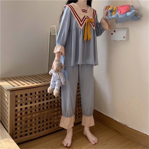 Navy Style Cute Homewear Vintage Brief Pajamas Nightwear Sweet Chic Casual Sets - Picture 4 of 8
