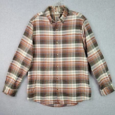 RedHead Mens Sz M Cotton LS Orange Green Blue Plaid Flannel Button Up Shirt