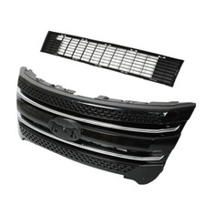 Front Bumper Upper Grille Assembly Glossy Black For 2011-2015 Ford Explorer