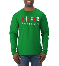 Iconic Holiday Movie Charcters Friends Parody Red White Men Long Sleeve Shirt