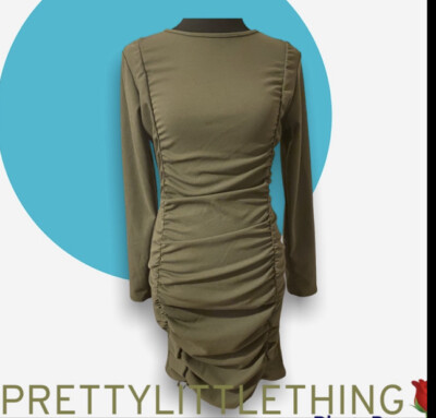 PRETTY LITTLE THING LONG SLEEVE SCRUNCH ARMY GREEN BODY CON DRESS | eBay PRETTY LITTLE THING LONG SLEEVE SCRUNCH ARMY GREEN BODY CON DRESS | eBay