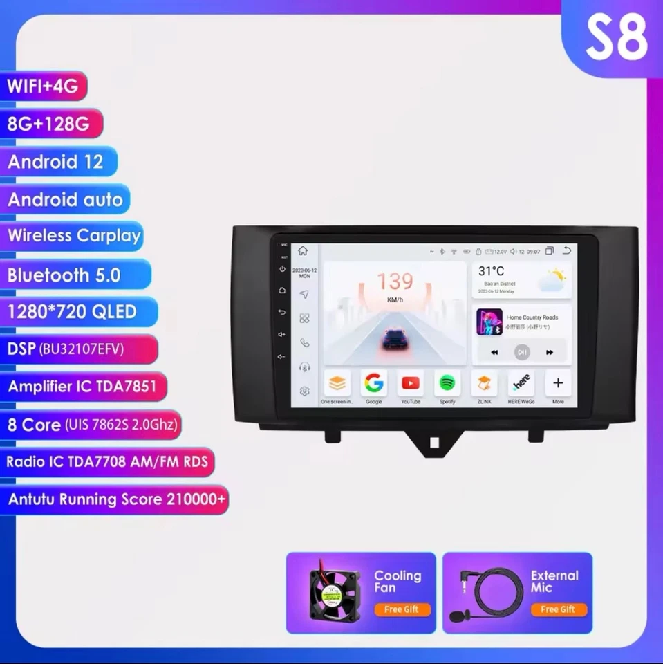 ANDROID 8gb 128gb Smart Fortwo 451 2011-2015 stereo navigatore radio 9" USB WIFI - Image 2 of 4