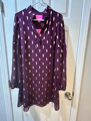 Lilly Pulitzer Shea Silk Dress Cabernet Berry Metallic Diamond Clip Size 6