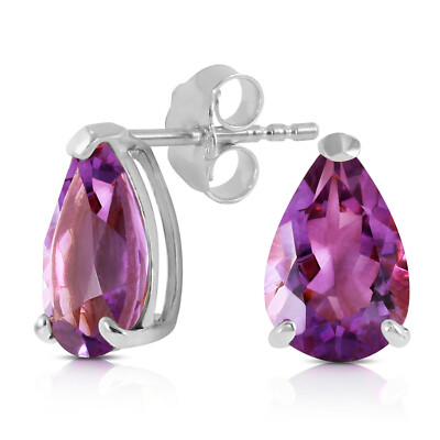 14K. MASSIVER GOLD OHRSTECKER MIT NATÜRLICHEN AMETHYSTEN (Weißgold)
