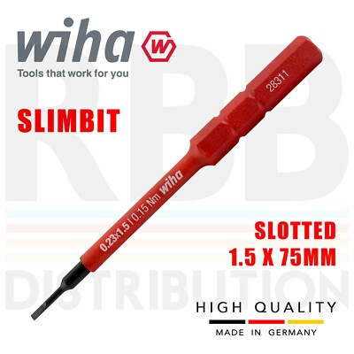 Wiha 43114 Slimbits Slotted Screwdriver 1.5mm Flat Head 1000v VDE Electrician