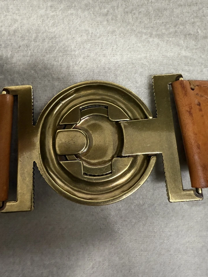 Cinturón Coldwater Creek Boho Cuero Marrón S/M Hebilla Medallón Ornamentado Ajustable Foto 4 de 4