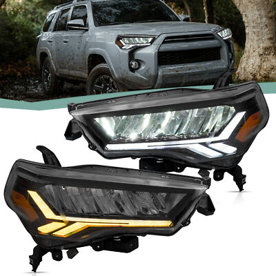 2*LED Headlight For 2014-22 Toyota 4Runner Black LED-Reflector DRL W/Sequential.