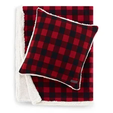 Cabin Red Plaid Sherpa Reverse 2-Piece Throw Blanket and Pillow Set